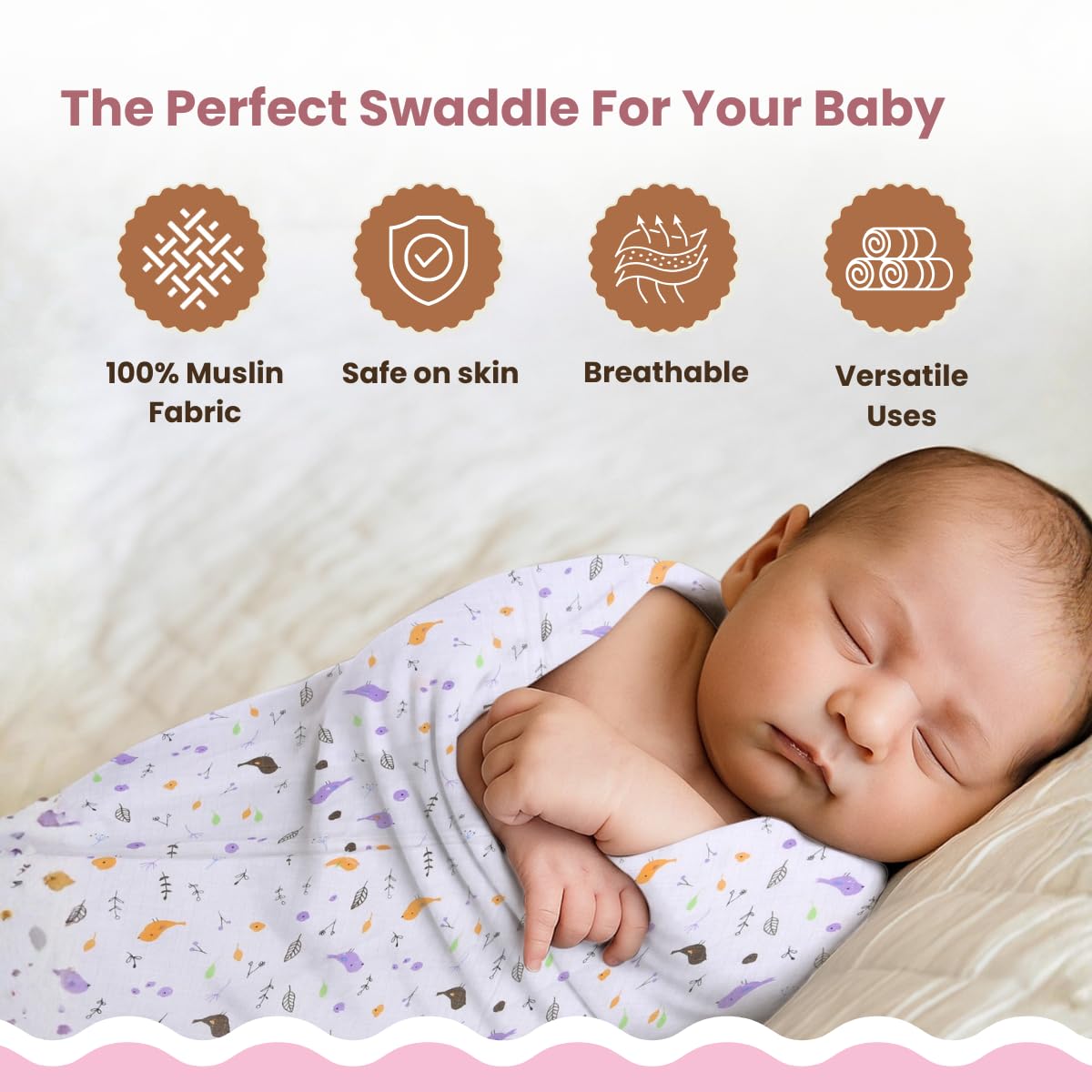 Coo Coo Baby Swaddle Wrapper (Pack of 3)100% Cotton Muslin - Image 3