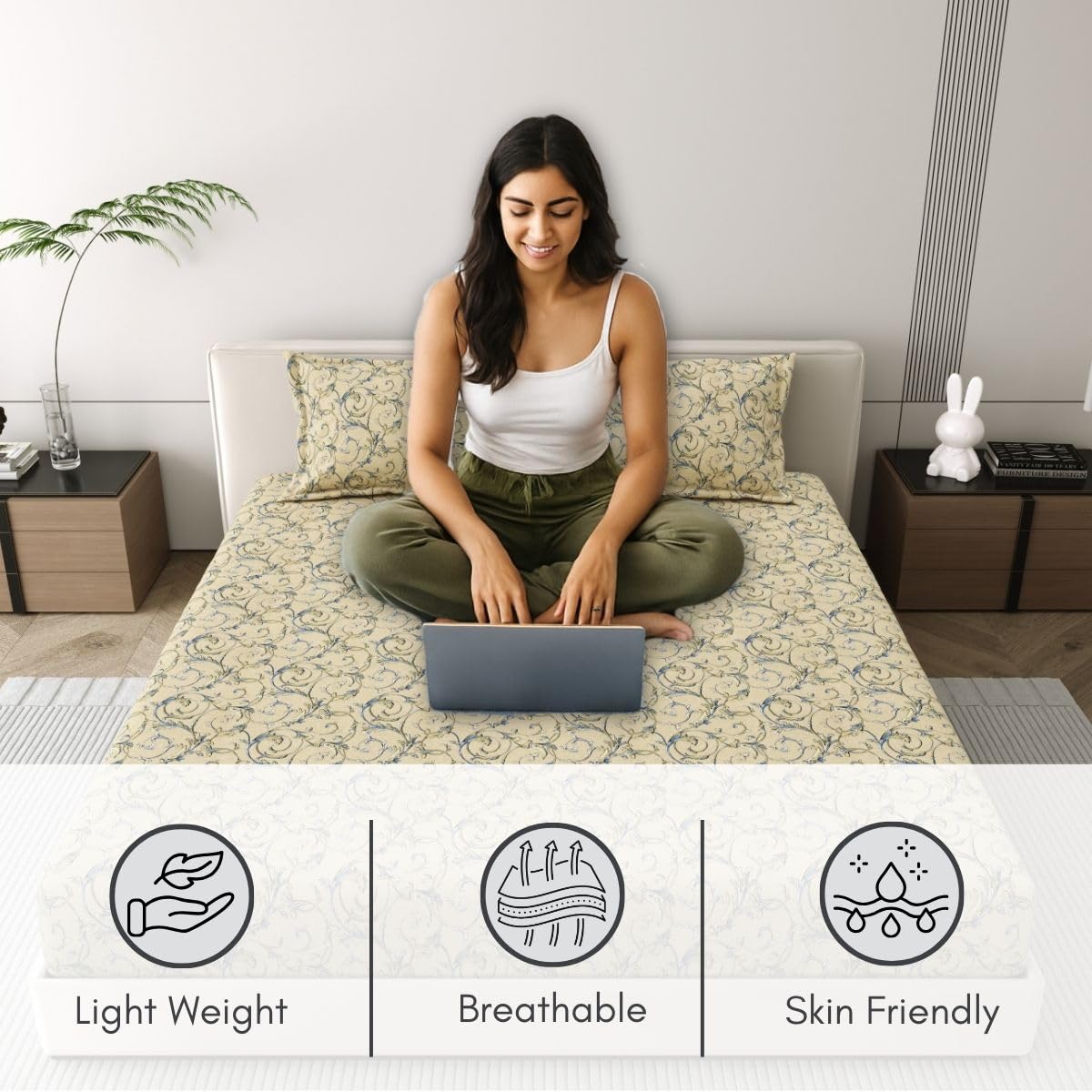 Corsica 186 TC Pure Cotton King Size Bedsheet - Image 2