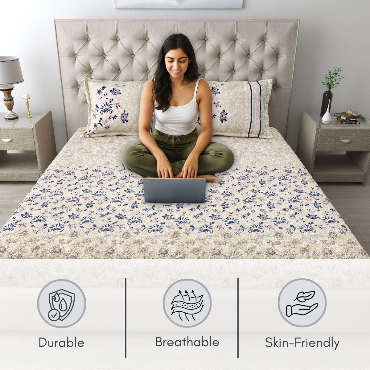 Spring Glory 186 TC Pure Cotton King Size Bedsheet - Image 3