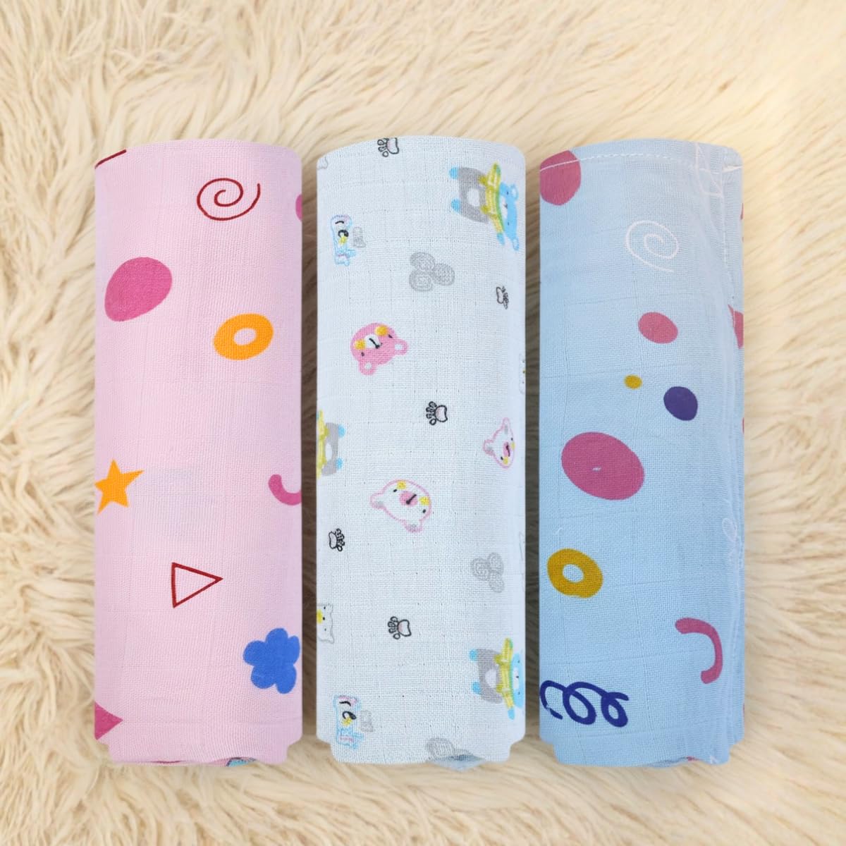 Coo Coo Baby Swaddle Wrapper (Pack of 3)100% Cotton Muslin